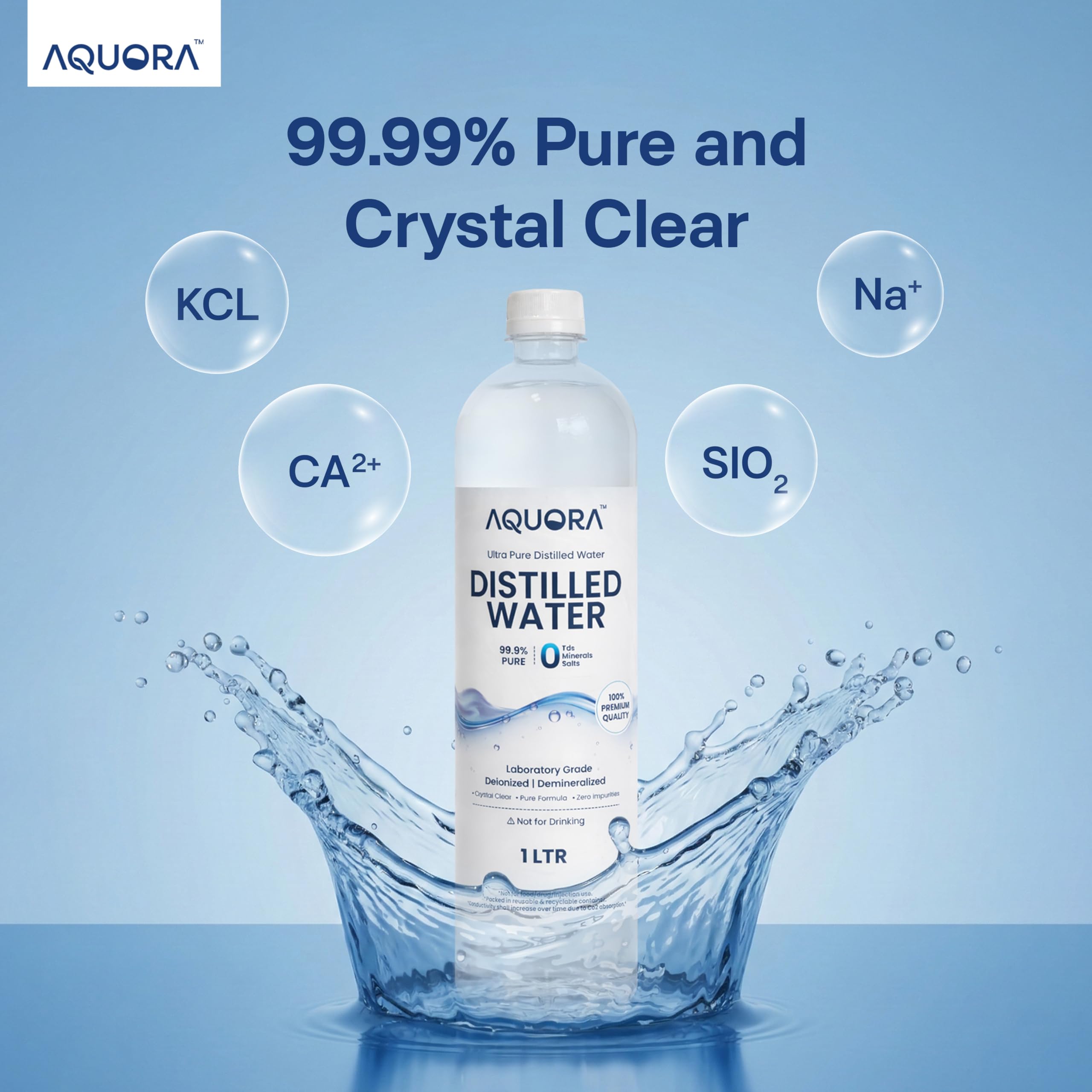 AQUORA Distilled Water 1 Litre – Ultra Pure Deionized